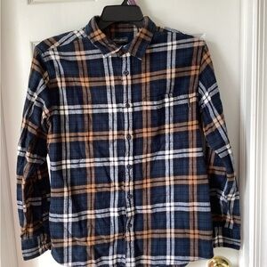 Eddie Bauer Navy and Beige Plaid Shirt